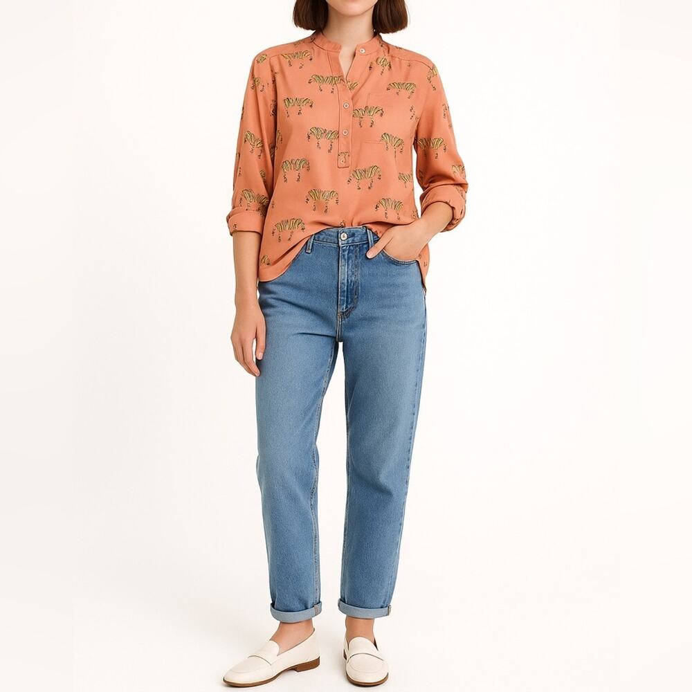 I AM Sheer Zebra Print Blouse | Size M | Peach Pink | Casual Retro Whimsy